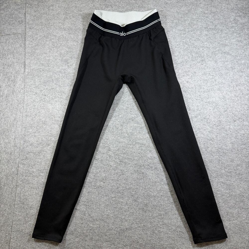 Alo Yoga Airbrush Airlift 7/8 Leggings Womens XS Black High Rise Striped Logo